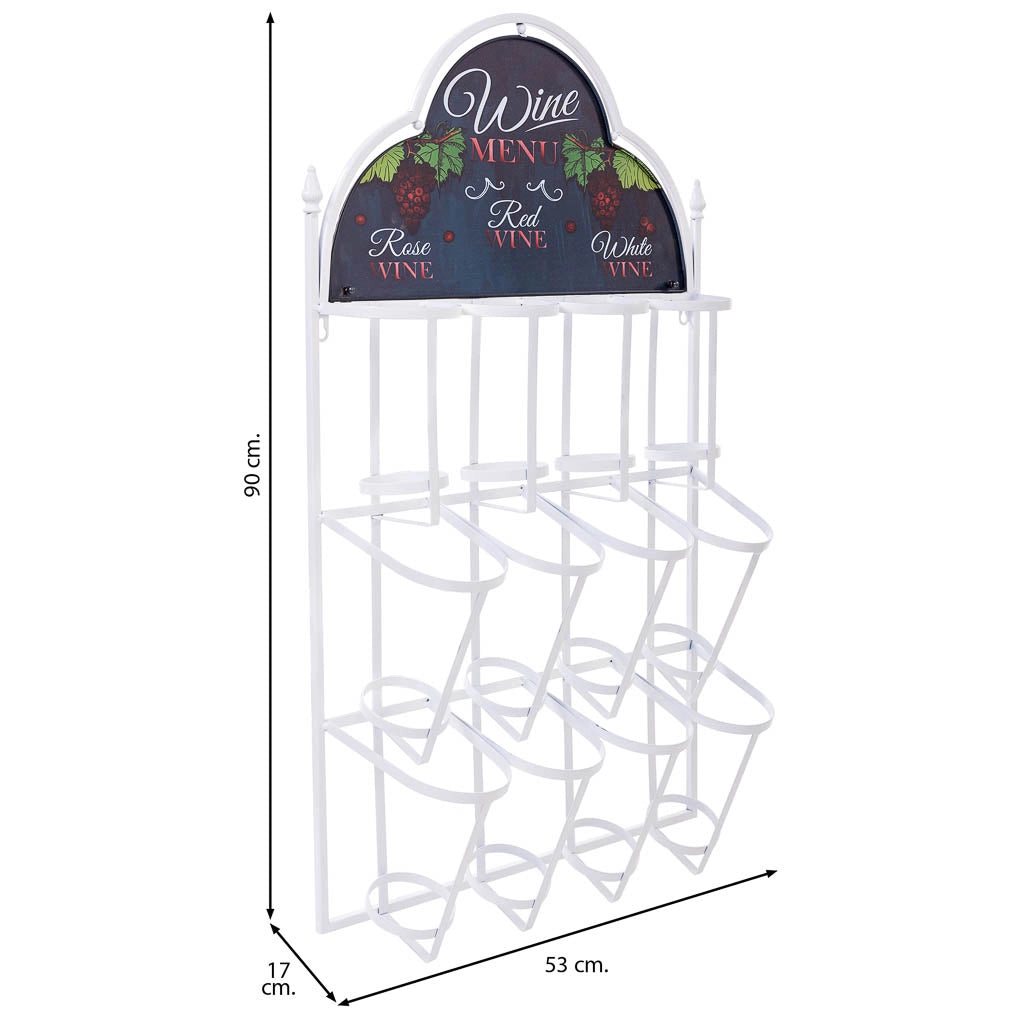 Portabottiglie da parete in metallo per 8 bottiglie 53x17x90h cm