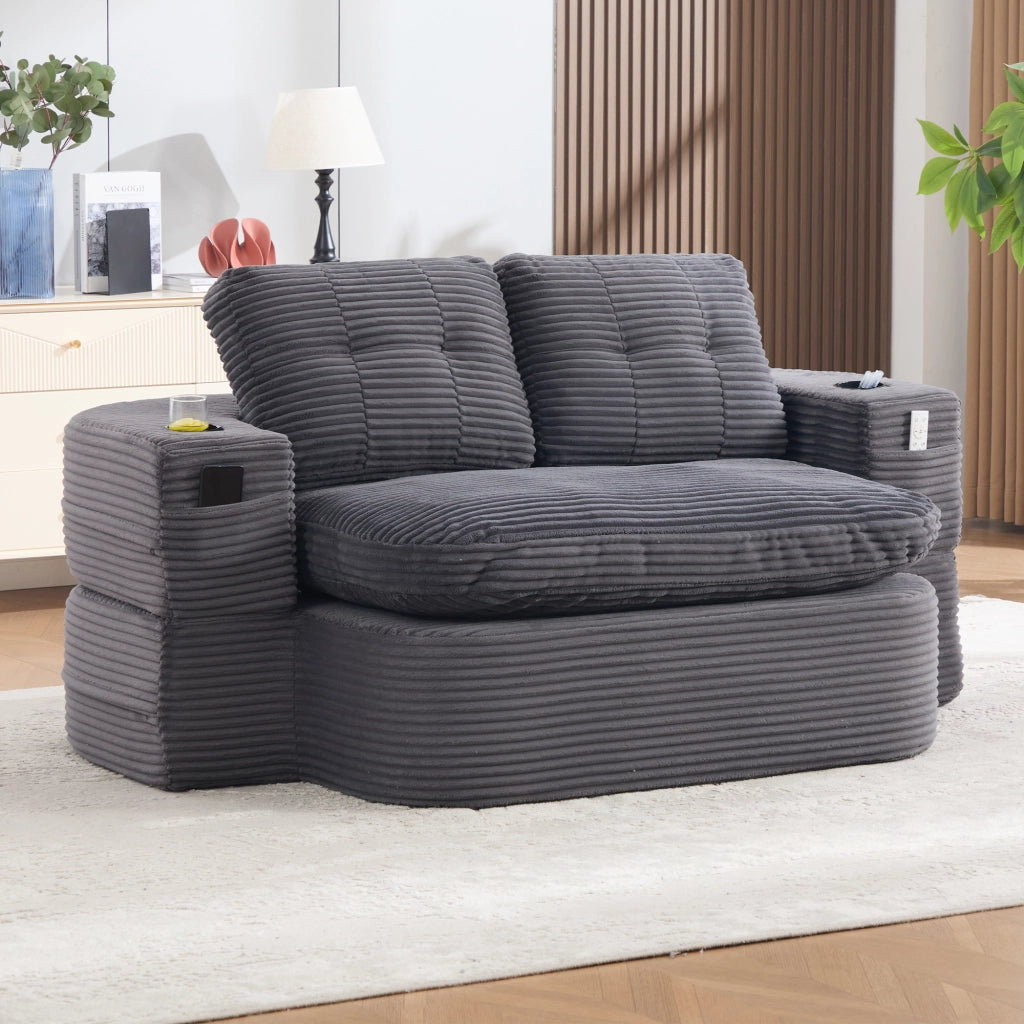 POLTRONA LETTO 2 IN 1 In Corduroy Grigio Scuro con Portabicchieri