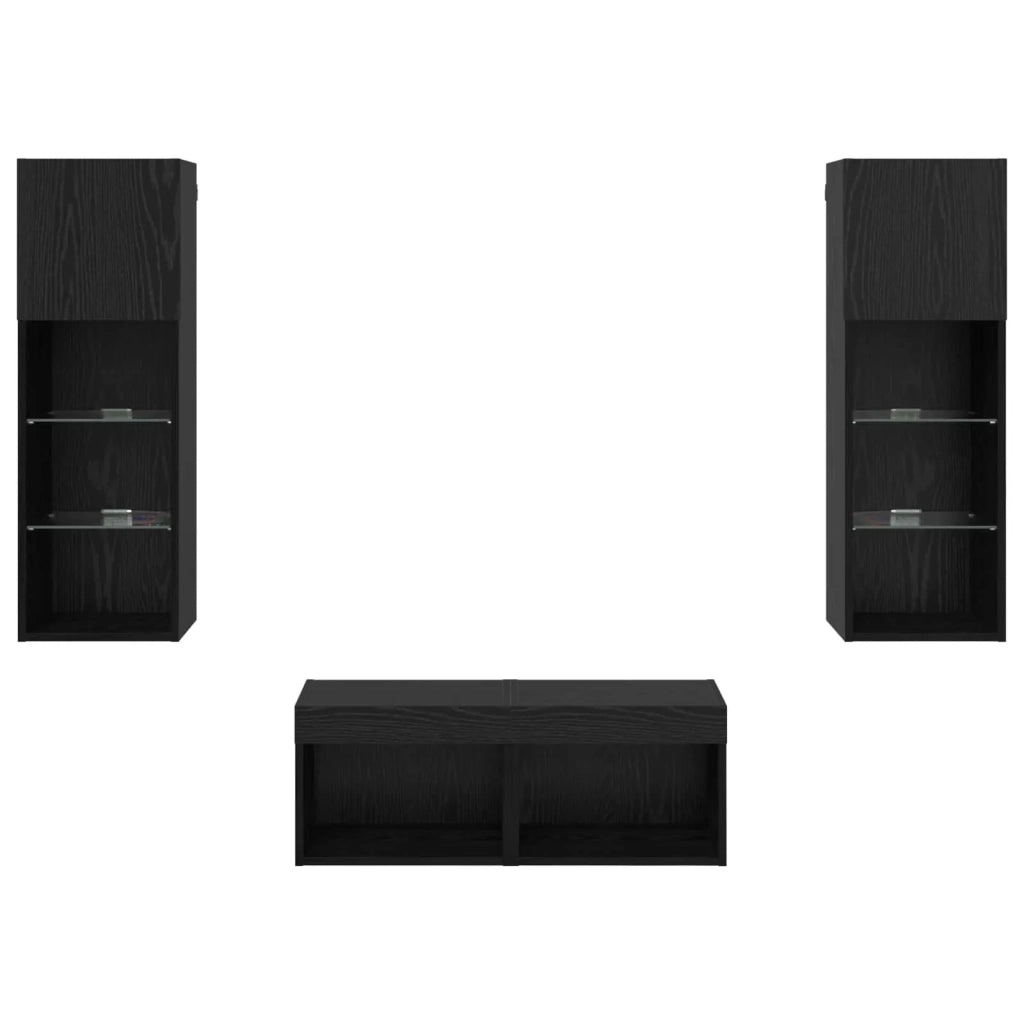 Mobiletti TV da Parete 4 pcs Rovere Nero Legno multistrato 3402919