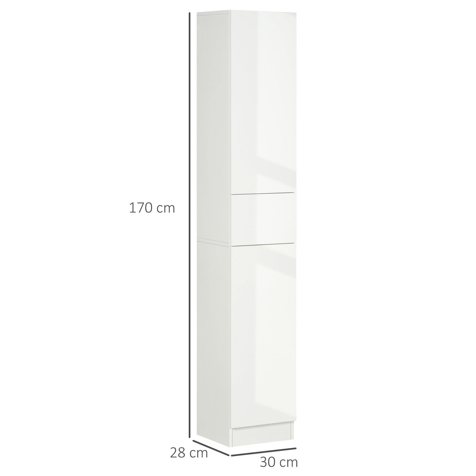 Colonna Bagno 1 Cassetto 2 Armadietti 30x28x170 cm in Legno truciolare e MDF Bianco Lucido