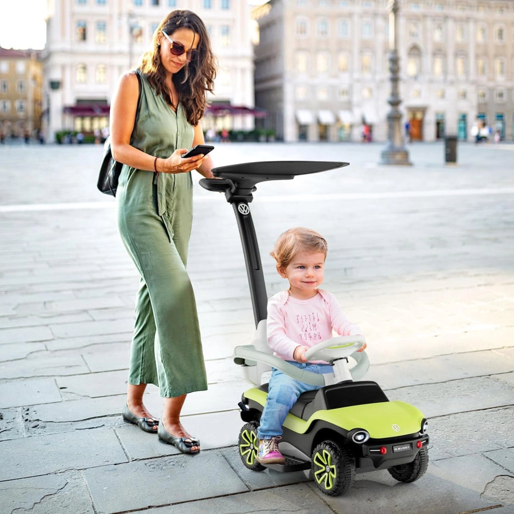 Volkswagen 3 in 1 Macchina Cavalcabile a Spinta per Bambini, Auto a Spinta con Maniglione Regolabile Parasole e Musica, Ideale per Bambini 1-3 Anni