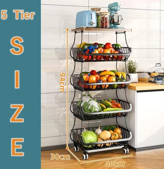 Organizzatore per Cucina e Bagno con Ruote - Raccoglitori per Cavi Metallici a 5 Livelli