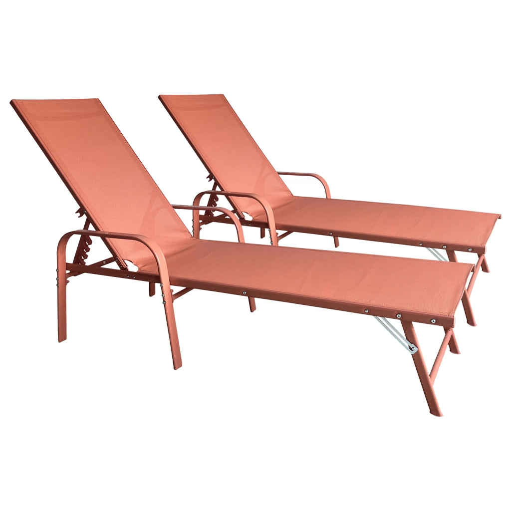 Set di 2 lettini SARDINIA in textilene terracotta - struttura in terracotta