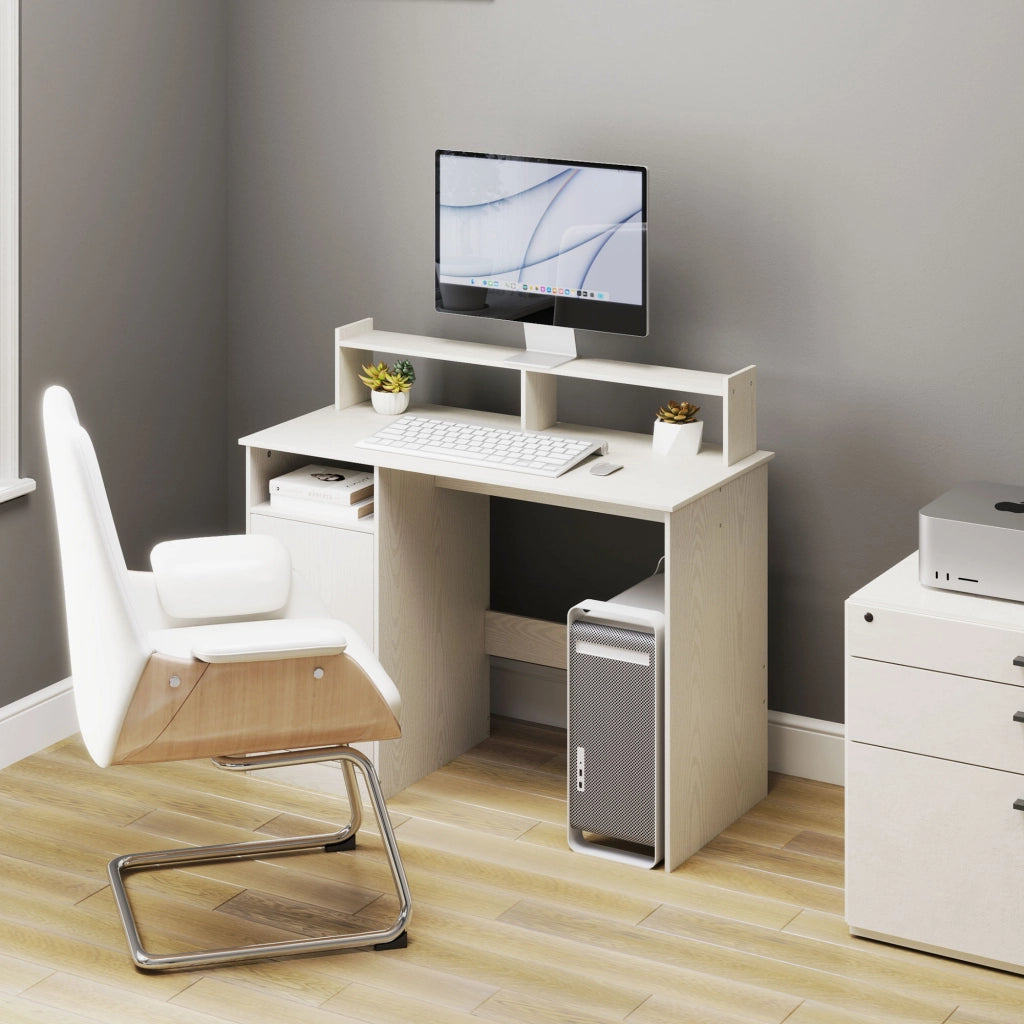 Scrivania Moderna con Scaffale e Ripiani ¨C zephmum ¨C Crema 108x50x94 cm
