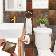 Tegelstickers autoadesivi - 10 pezzi - effetto ruggine - per cucina e bagno - 15 cm - 6 mm spessore - scalinata e camino - decorazione murale - staccare e applicare - trasferimenti - parete in tegolo - 15 cm