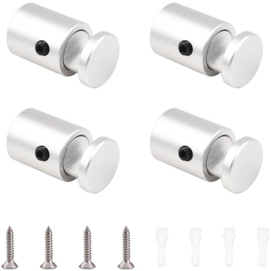Muro di Sostegno con 4 Pezzi - Maniglia in Alluminio - Supporto in Vetro - Clip per Affissione - Argento - Qualità - Installazione alla Parete