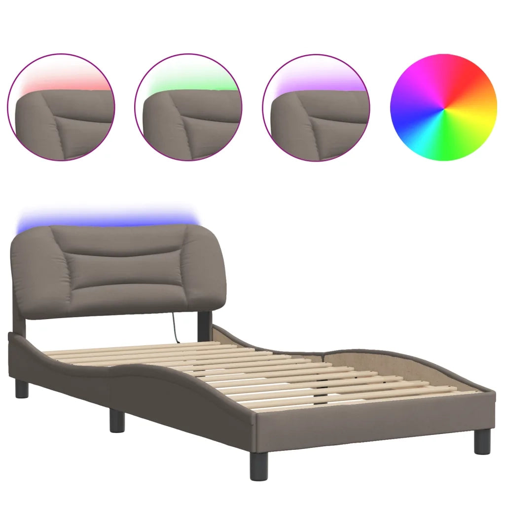Giroletto con LED senza Materasso-Struttura Letto Hvar Tortora 100x200 cm in Tessuto