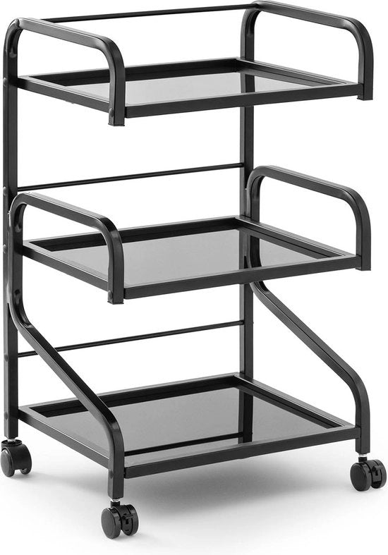Carrello di Bellezza - 3 Sostegni in Vetro - 40 x 50 x 82 cm - Nero