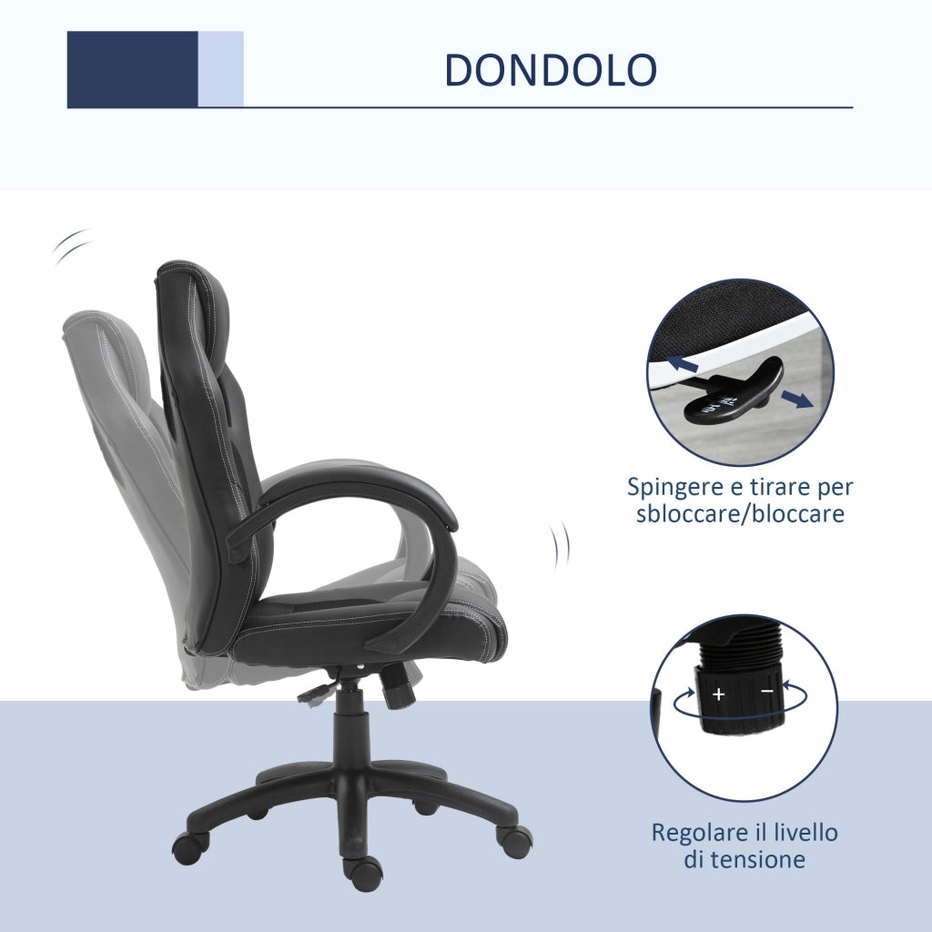 Sedia da Gaming 51x61x108-118 cm in Similpelle Nero