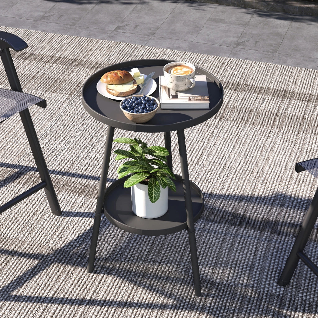 Tavolino da giardino rotondo a 2 livelli con bordo rialzato ¨C zephmum ¨C nero ?32x51 cm