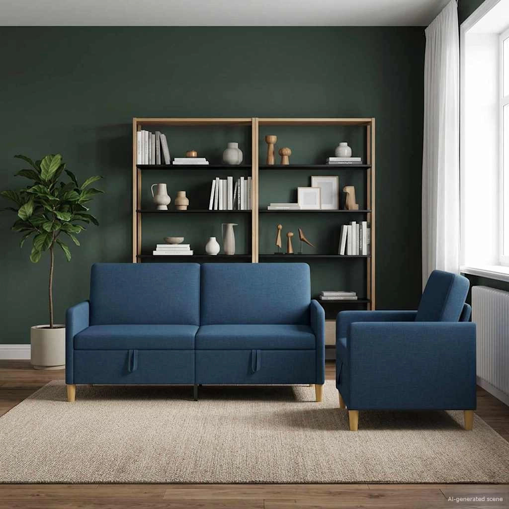 Set di Divani con Storage 2 pz Blu Poliestere 3429212