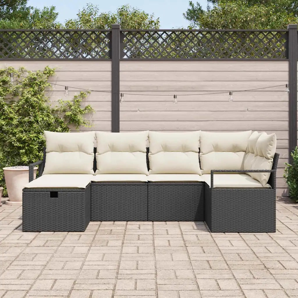 Set Divano da Giardino con cuscino 6 pcs Nero polyrattan