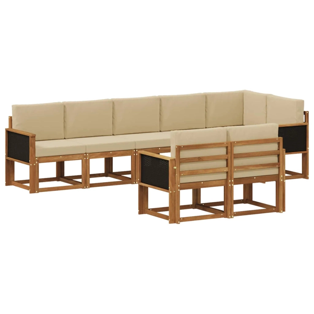 Set di divani da esterno 8 pcs Naturale e Beige Poliestere