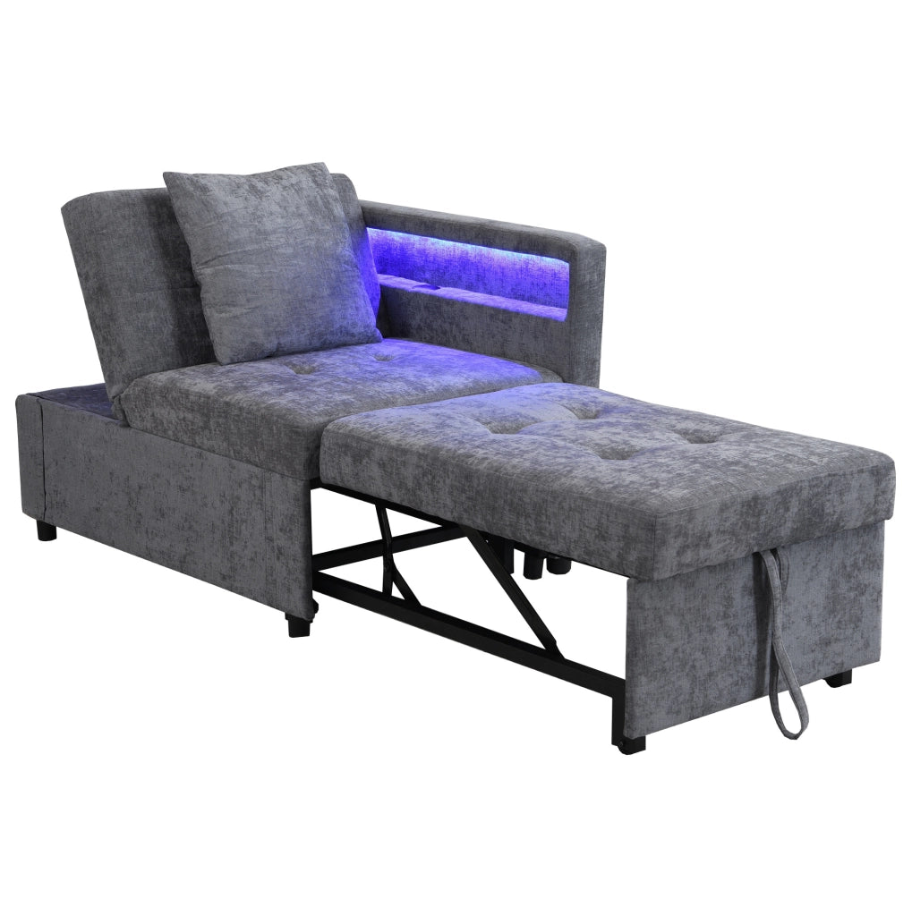 Divano letto 3 in 1 grigio chiaro con LED e USB-C