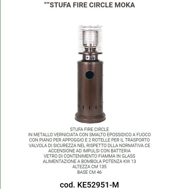 Ke grill ke52951 stufa fire circle colore moka h.135cm potenza 13 kw fungo per esterno