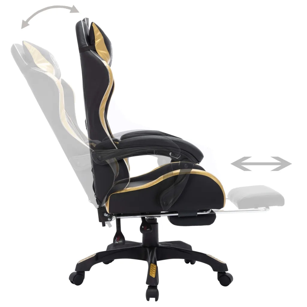 Sedia da Ufficio | Sedia da Gaming con Luci a LED RGB Oro e Nera in Similpelle