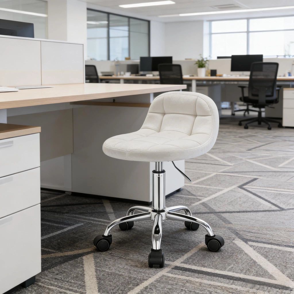 SEDIA da ufficio girevole regolabile 56,5-68 cm in velluto bianco crema