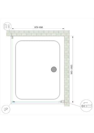 Box Doccia Battente e Parete Fissa Laterale Vetro Temperato 8 mm Easy-clean Reversibile PORTA 87-89 + FISSA 98,5-100,5