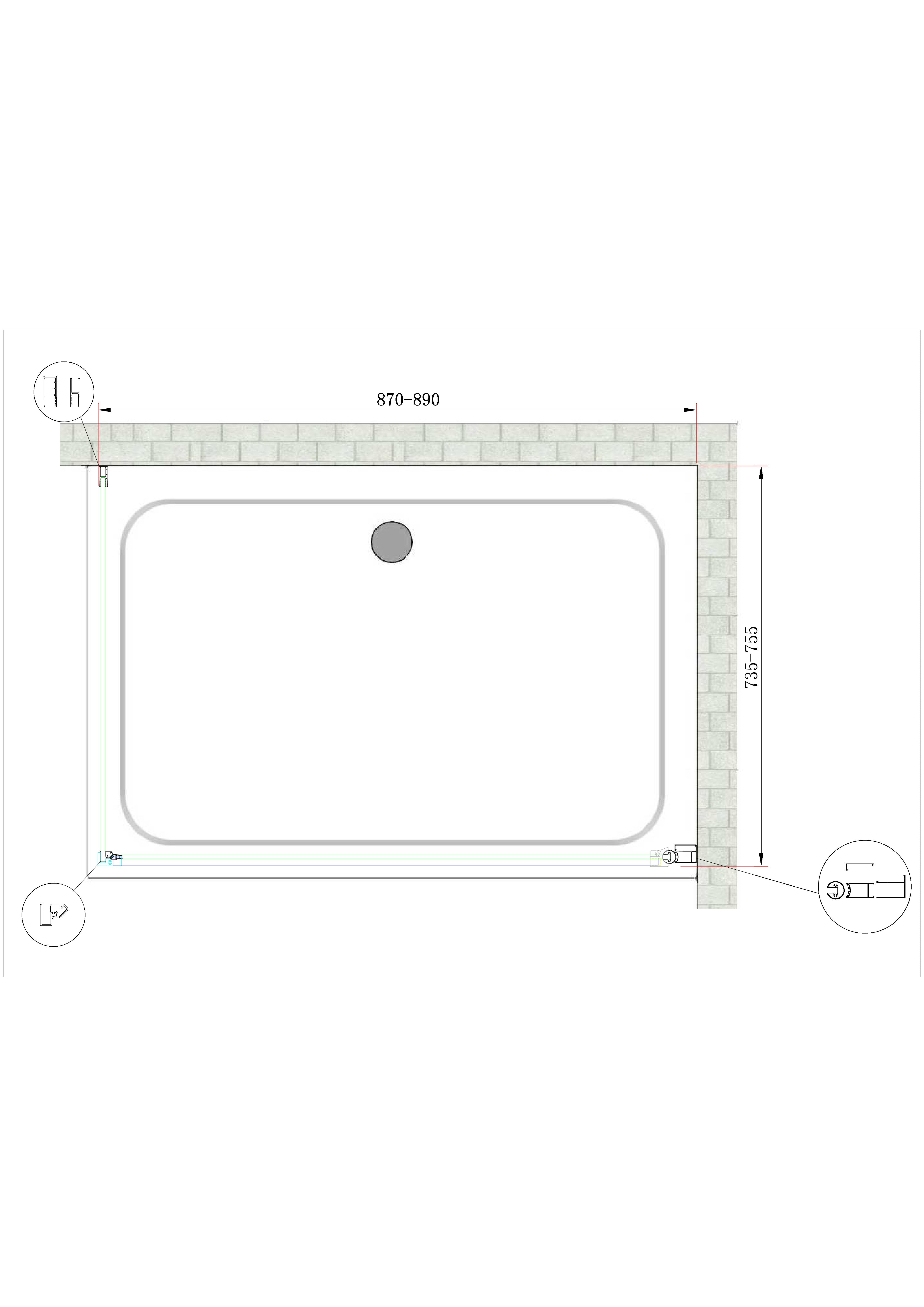Box Doccia Battente e Parete Fissa Laterale Vetro Temperato 8 mm Easy-clean Reversibile PORTA 87-89 + FISSA 73,5-75,5