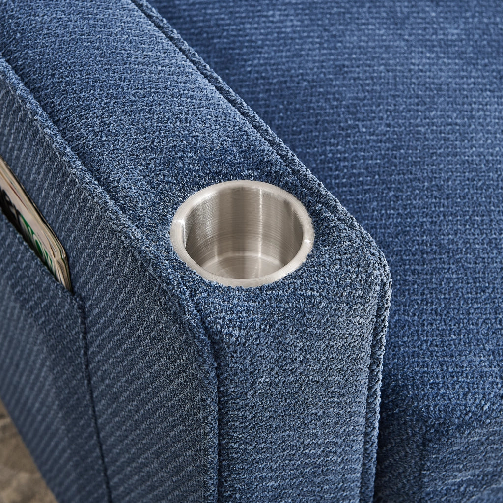 Divano letto 2 posti convertibile con funzione relax e porte USB; in tessuto; blu navy