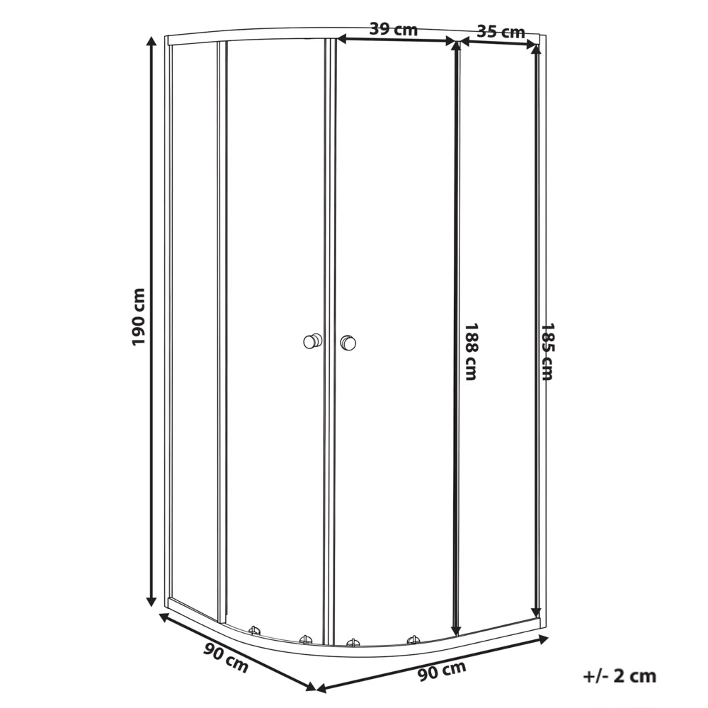 Box doccia semicircolare in vetro temperato con telaio in alluminio nero e porta singola 90 x 90 x 190 cm dal design moderno