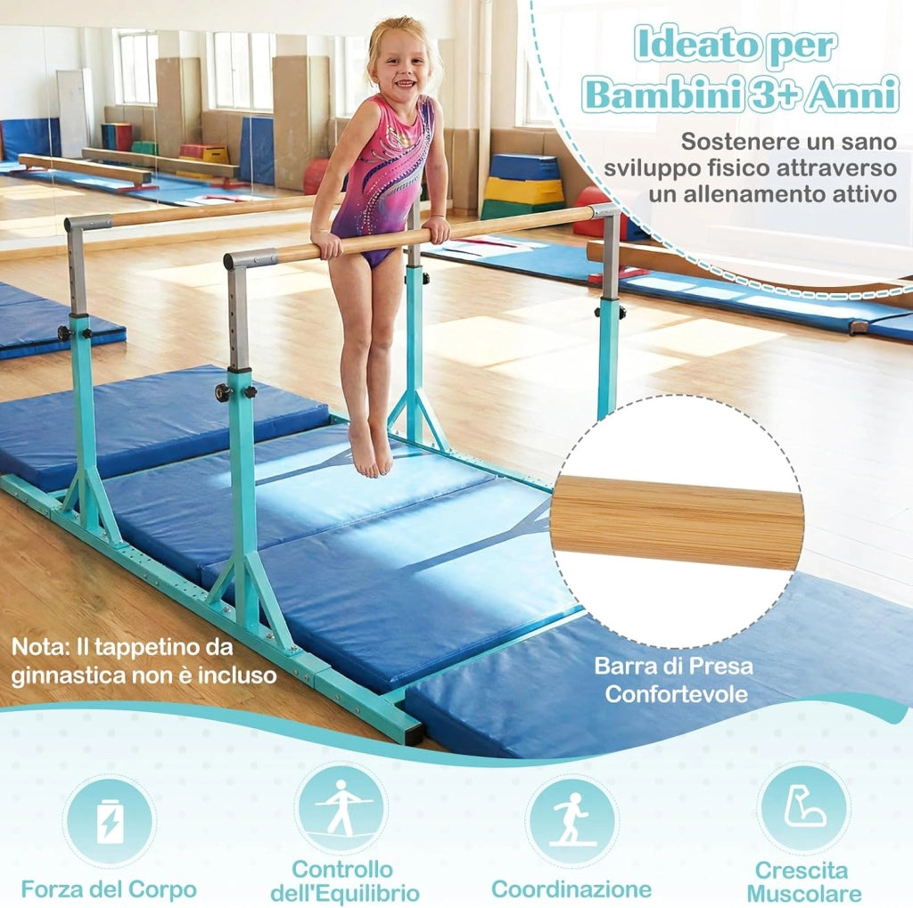COSTWAY Sbarre Parallele Ginnastica per Bambini, Barre Doppie Ginnastica per Casa con Altezza Regolabile a 13 Livelli e Larghezza Regolabile a 6 Livelli, per Bambini 3+ Anni, Portata 160kg