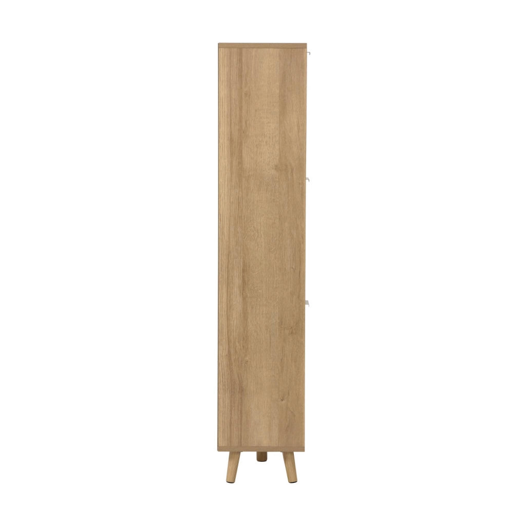 Scarpiera con decoro in legno e canna, 3 ante, marrone naturale
