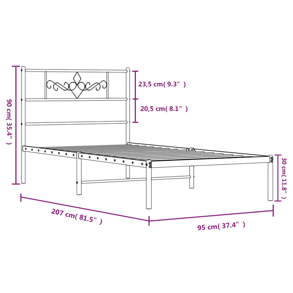Giroletto con Testiera-Struttura Letto con testiera in Metallo Nero 90x200 cm 224776