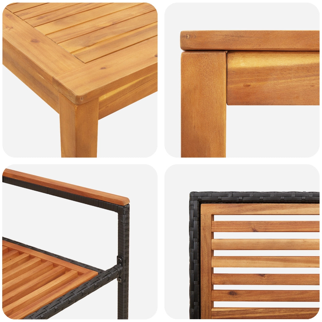 Set da Pranzo da Giardino  3 Pezzi Rattan Polipropilene Nero Acacia