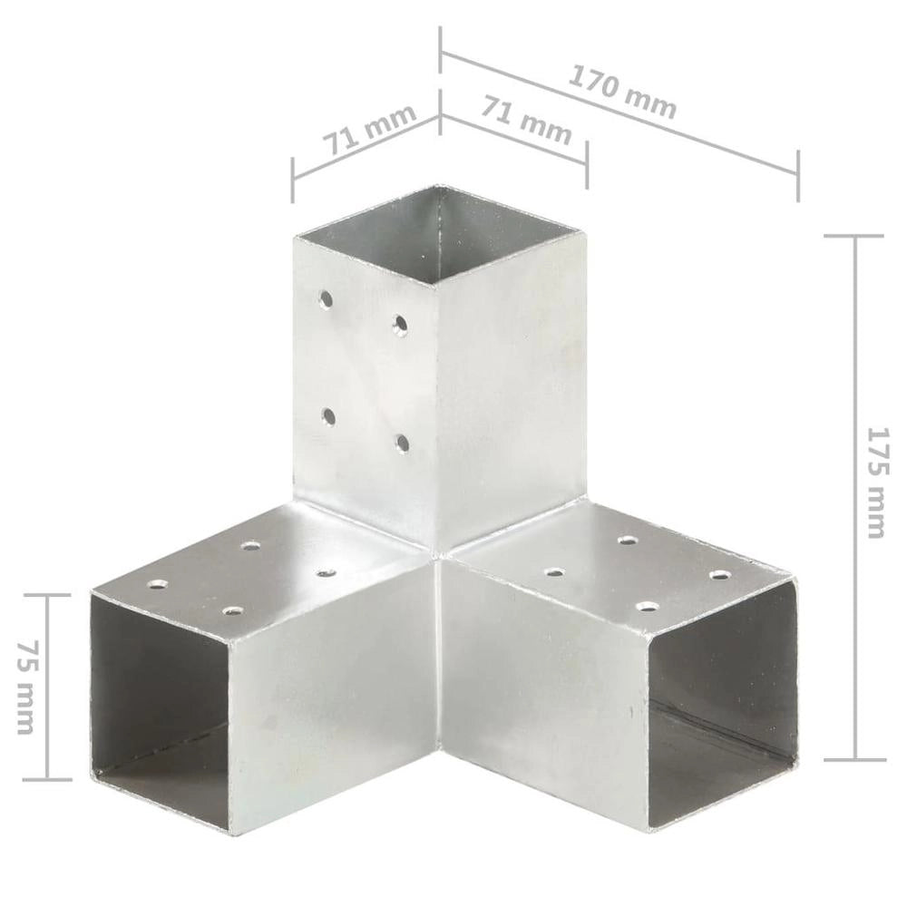 Post Connector Y-shape, Galvanized Metal, 71 X 71 Mm