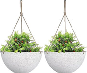 Set di due lanternine da appendere, 25 cm vasi da fiore bianchi a strisce con fori di drenaggio e stoppini, vasi da fiore da appendere per decorazione boho della giardino
