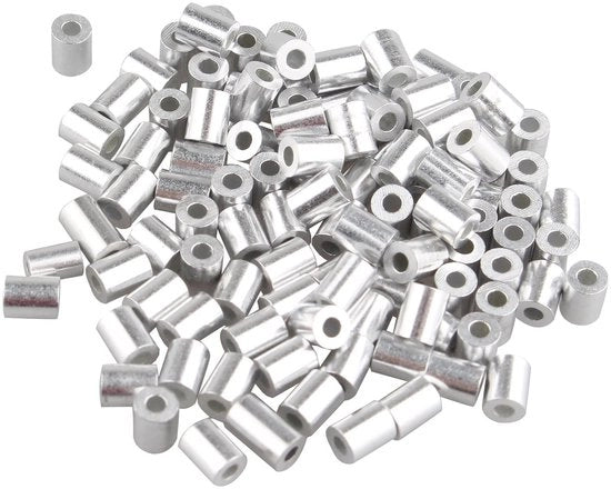 Fascetta di Crimpatura per 100 pezzi - Lega di Alluminio - Inox - Resistente alla Corrosione - per Cavi di Acciaio di 1,5 mm - Duraturo - Calotta per Cavi