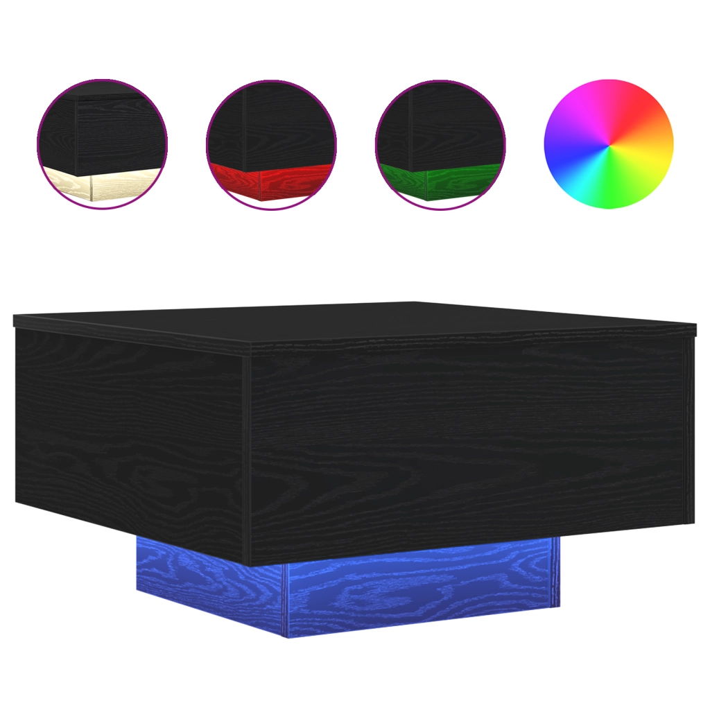 Tavolino da caffÃ¨  con luci LED Rovere Nero 55x55x31 cm