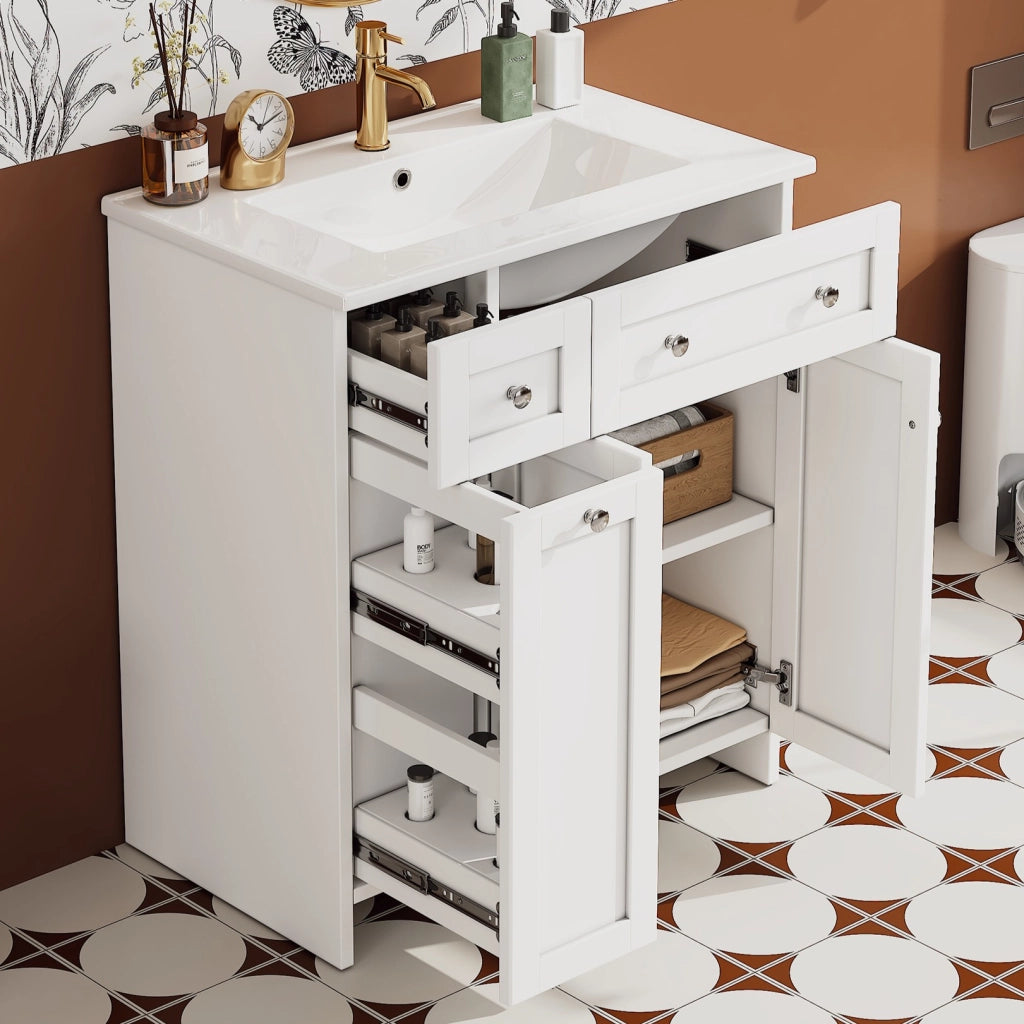 Mobile sottolavabo con 1 anta, 3 cassetti, lavabo in ceramica e chiusura ammortizzata per bagno bianco 76 × 47 × 86 cm