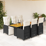 Set da BistrÃ² da Giardino 7 pz con Cuscini Nero in Polyrattan