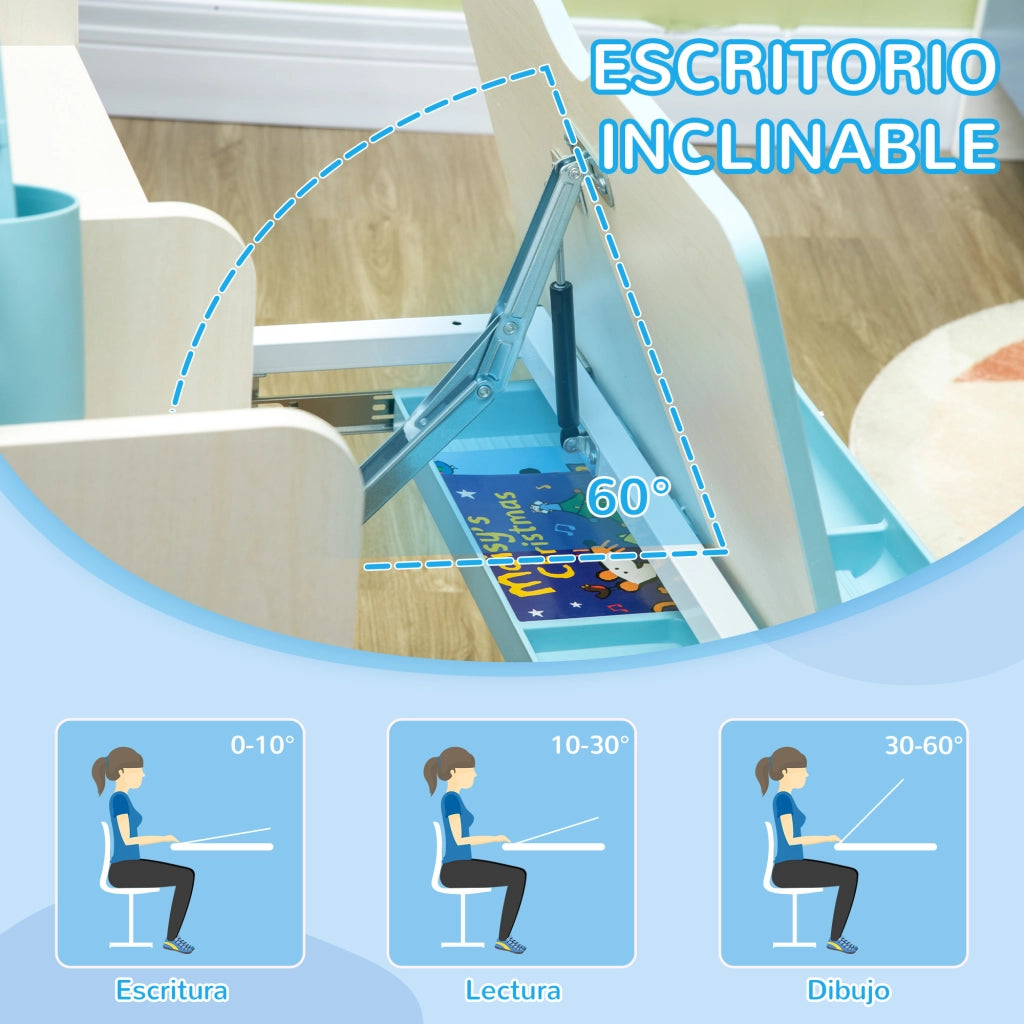 Scrivania per Bambini con Sedia Regolabile ¨C Zephmum ¨C 80x52x88-109 cm Azzurro