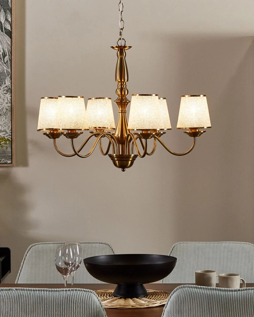 Lampadario in Metallo ottone e vetro acrilico a 6 punti luce lampada a sospensione candeliere Classico