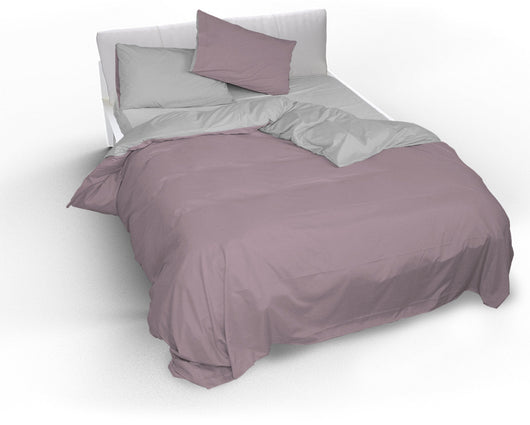 Copripiumino Matrimoniale con Sacco e Federe Doubleface Rosa Antico/Grigio Chiaro