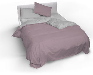 Copripiumino Singolo con Sacco e Federe Doubleface Rosa Antico/Grigio Chiaro