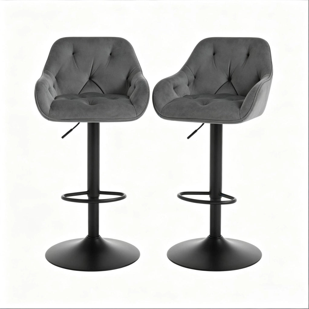 Set di 2 sgabelli girevoli regolabili in velluto e metallo, grigio scuro