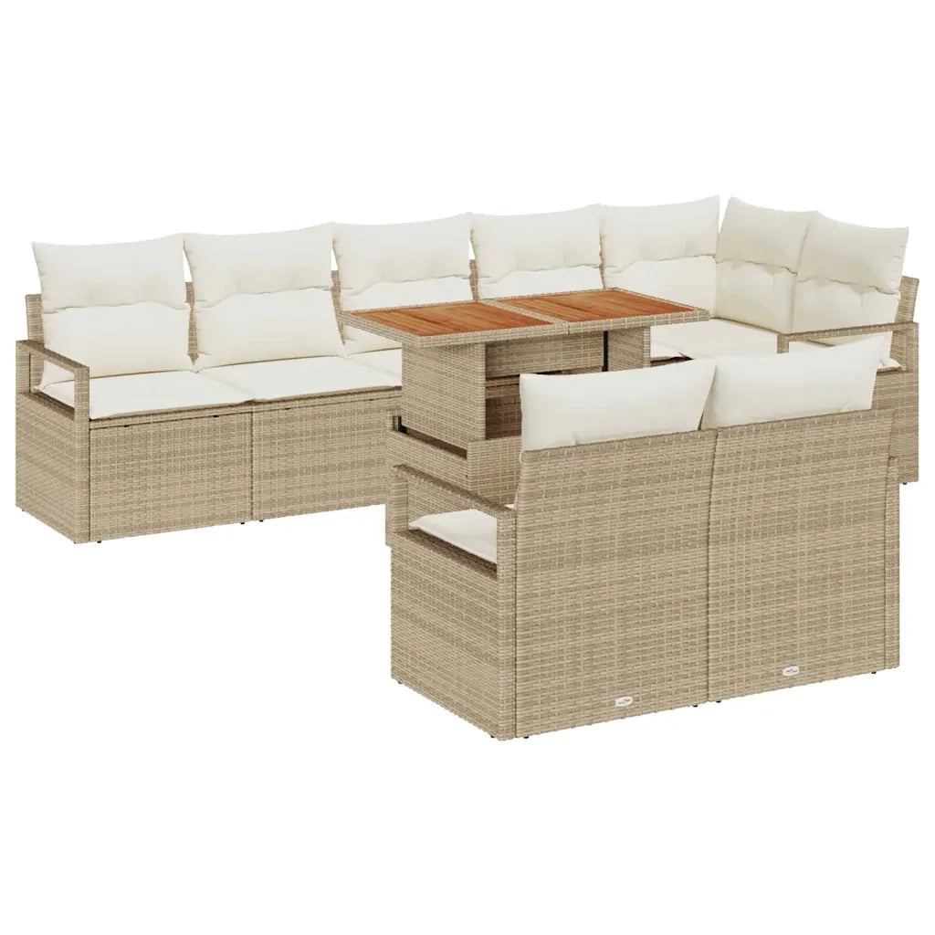 Set Divano da Giardino con cuscino 9 pcs Beige e Crema
