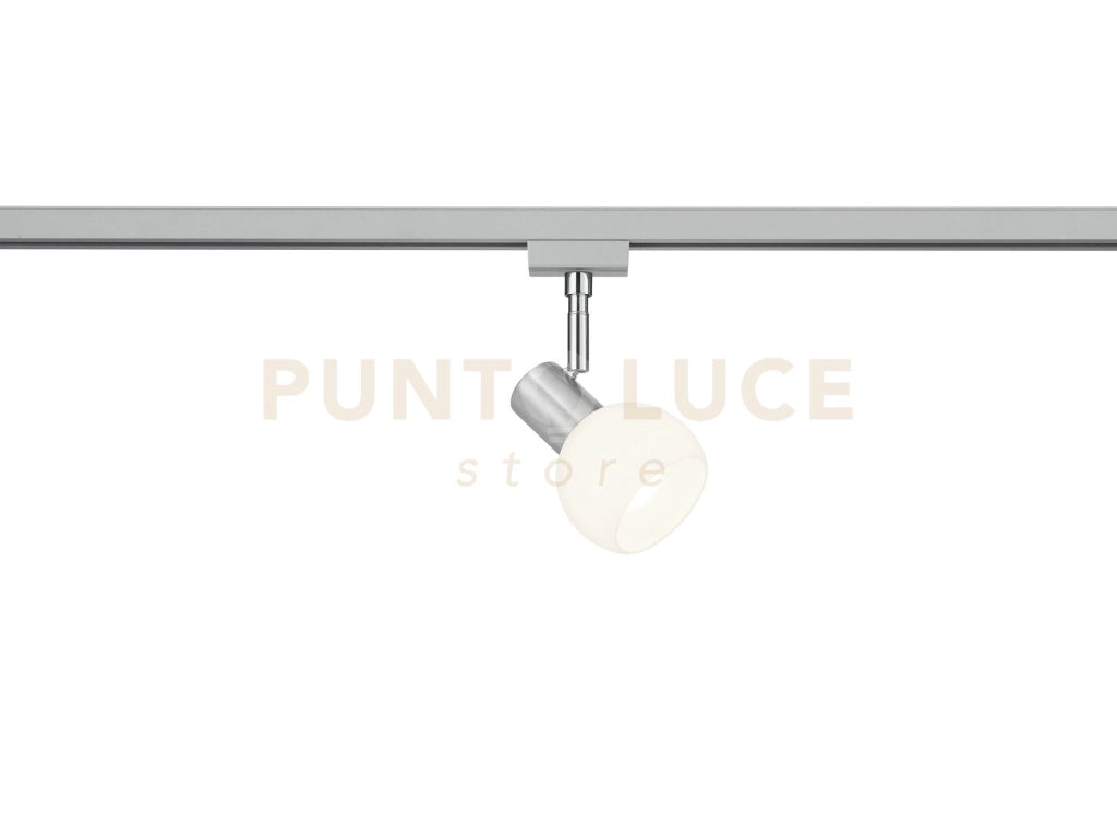 DUOLINE ANTIBES SPOT ORENTABILE METALLO ACCIAIO SATINATO E VETRO SFERA BIANCA L. 9CM PER SISTEMA DUOLINE 1 LUCE ATTACCO E14