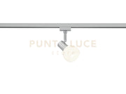 DUOLINE ANTIBES SPOT ORENTABILE METALLO ACCIAIO SATINATO E VETRO SFERA BIANCA L. 9CM PER SISTEMA DUOLINE 1 LUCE ATTACCO E14
