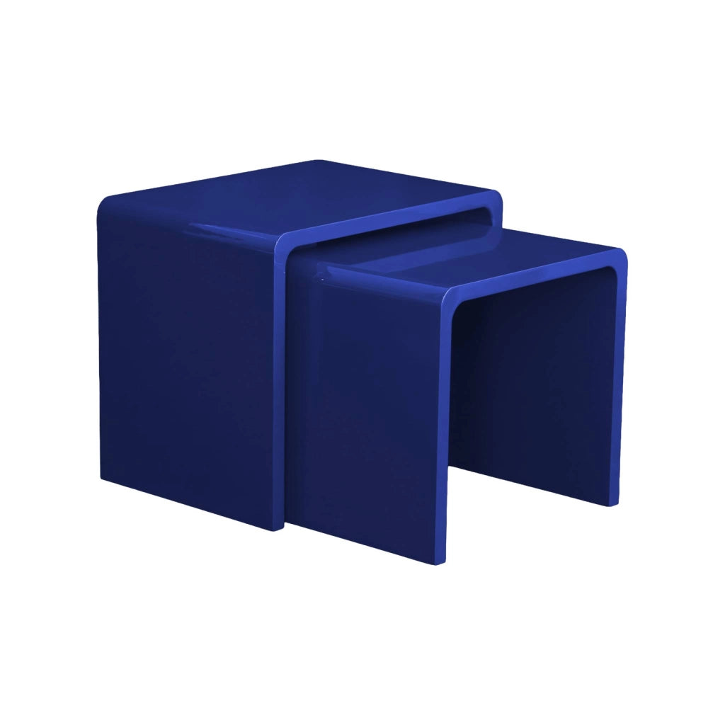 Set di 2 tavolini impilabili finitura lucida, blu