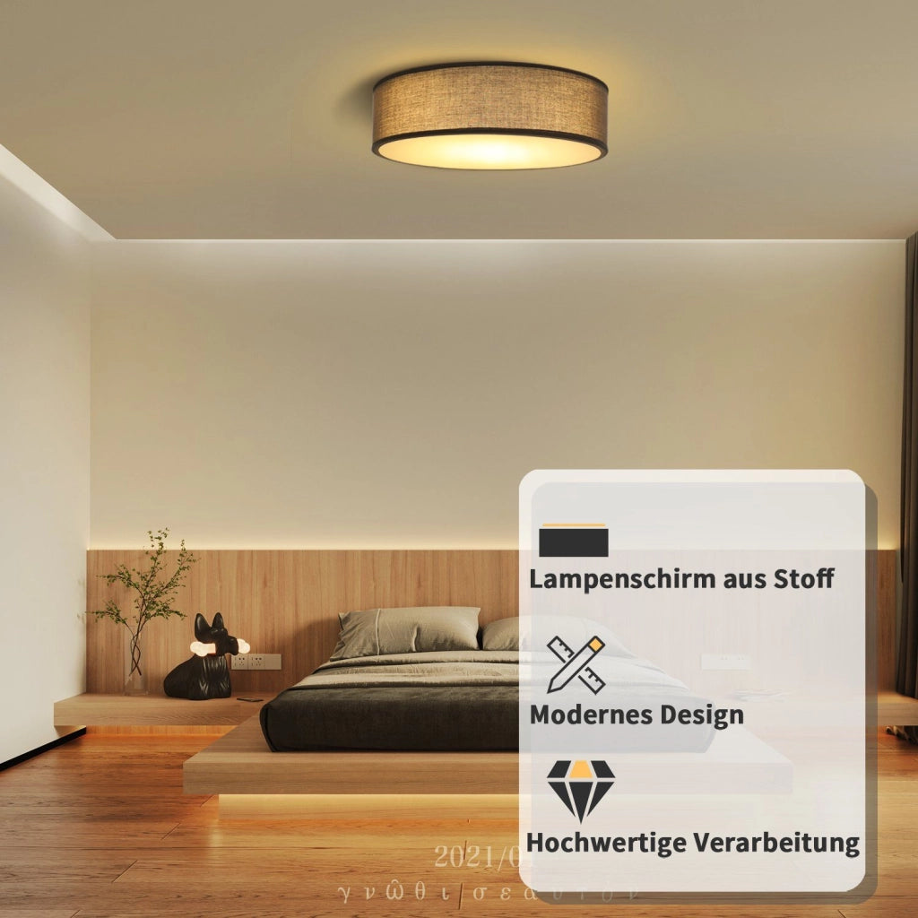 ZMH Lampada da soffitto rotonda in tessuto 38 cm con attacco E27 per illuminazione interna