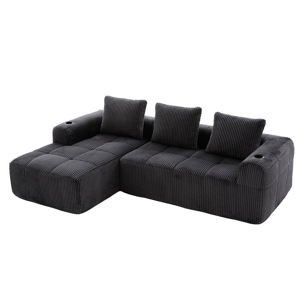 Divano compatto in velluto costato - Xylo - Grigio scuro, modulare, con tasca laterale e portabibite