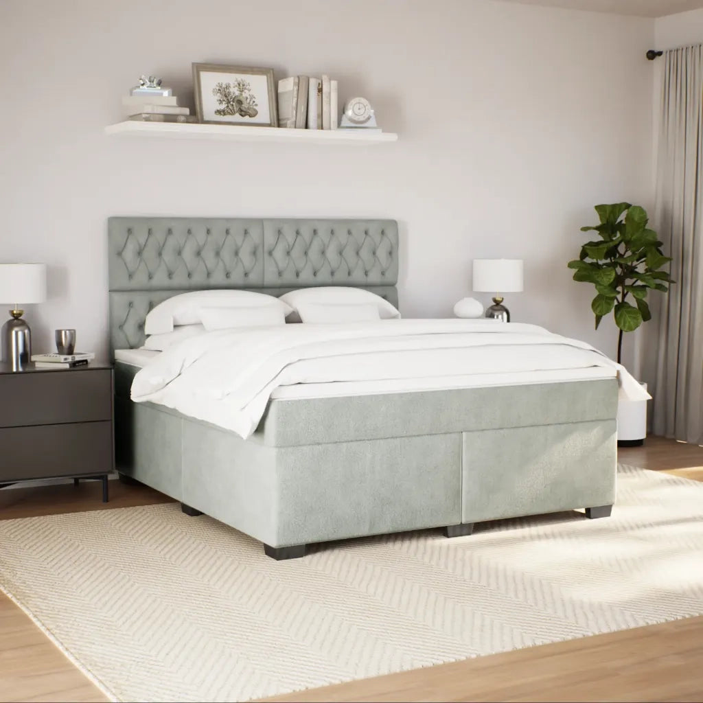 Giroletto a Molle con Materasso Grigio Chiaro 180x200cm Velluto