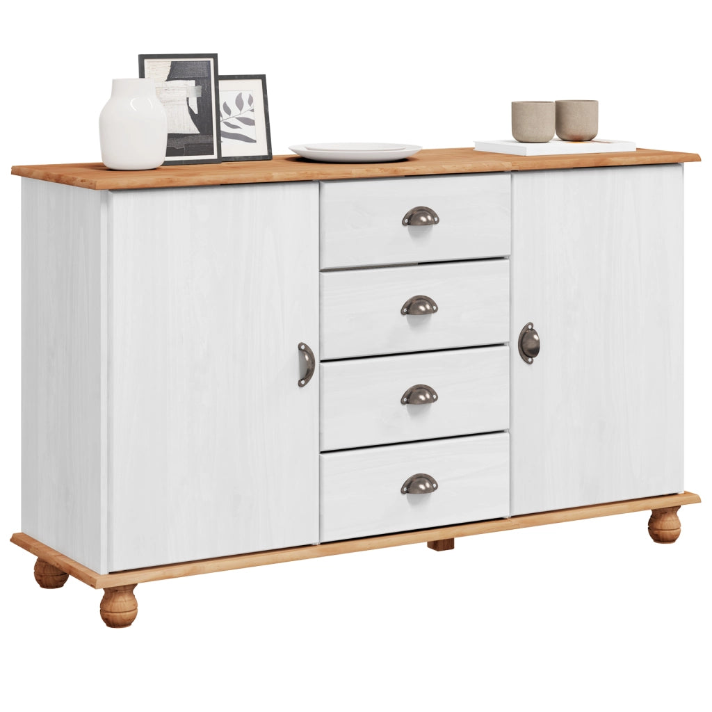 Credenza 'ASKIM'Bianca 133,5x40x78 cm Legno massiccio di pino