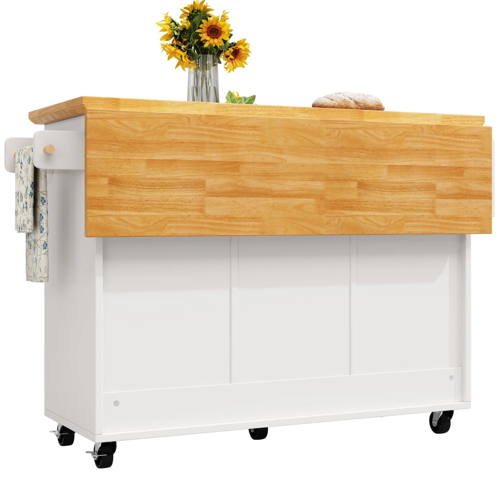 Isola da cucina mobile - Zephmum - 120x73x93 cm - Bianco/Nero - Carrello estraibile, ripiani regolabili, due ante, cinque cassetti