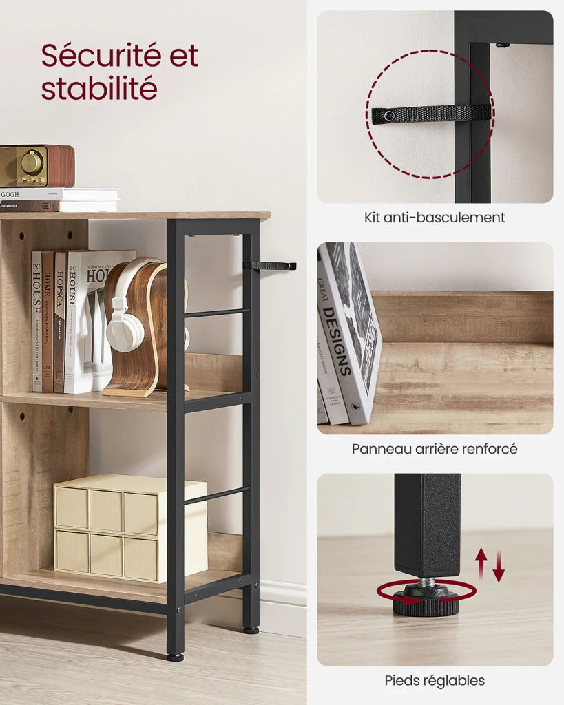 Libreria a 3 ripiani stile industriale 9 cubi per soggiorno ufficio corridoio cucina 33 x 120 x 80 cm marrone 12_0006399